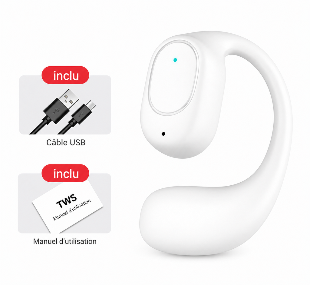 Oreillette Bluetooth Sans Fil – Design OWS Open, 11h d'autonomie