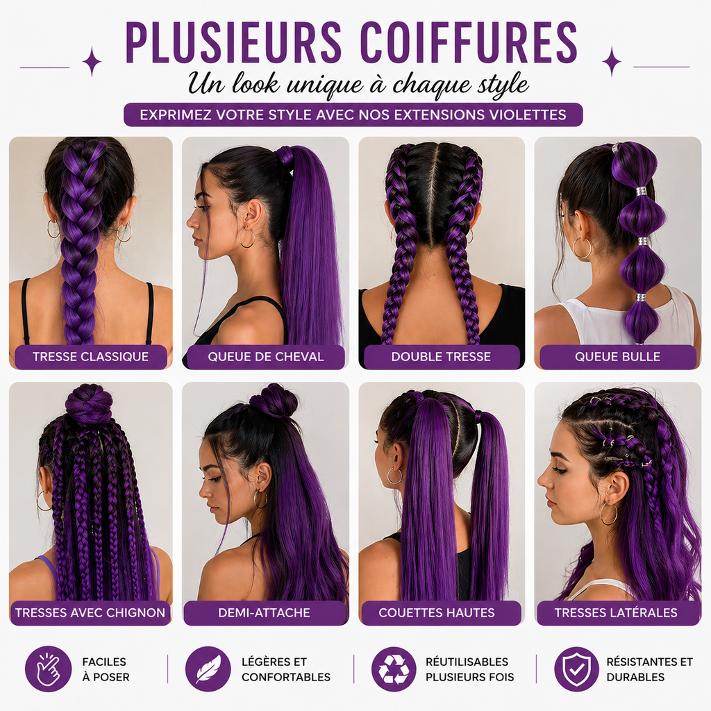 Mèches Extension Rajout Cheveux Mauve